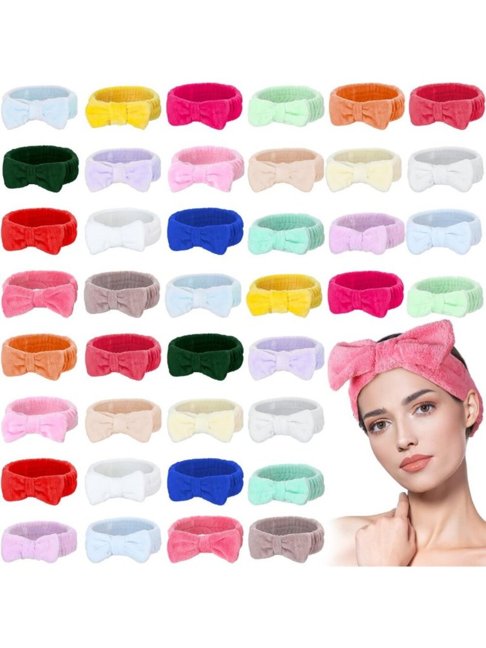 40 Pack Spa Makeup Headbands - Soft Coral Fleece Bow for Facial Care & Beauty